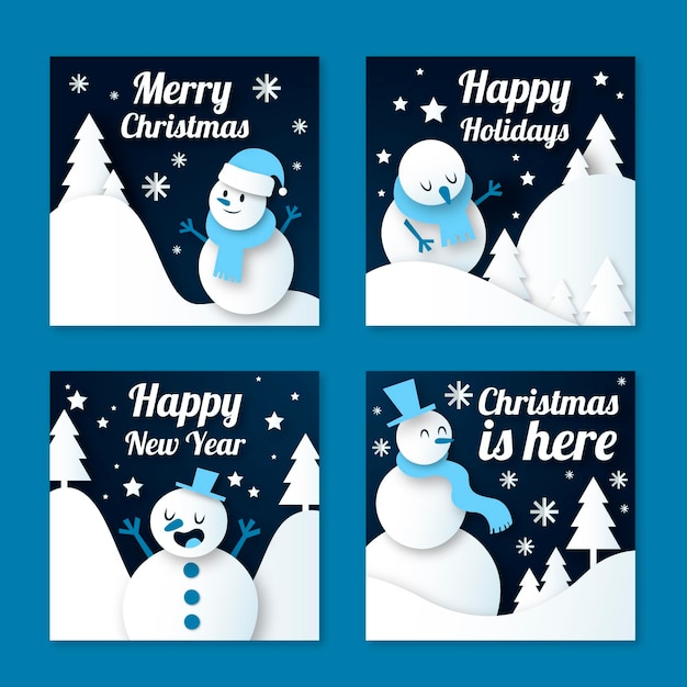 Gratis vector papierstijl kerst instagram posts collectie
