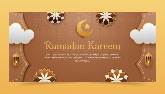 Gratis vector papierstijl ramadan viering horizontale spandoeksjabloon