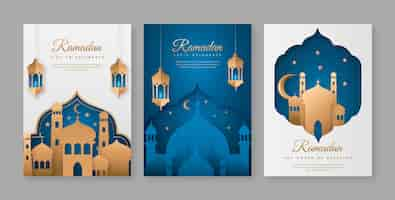 Gratis vector papierstijl ramadan viering wenskaarten collectie