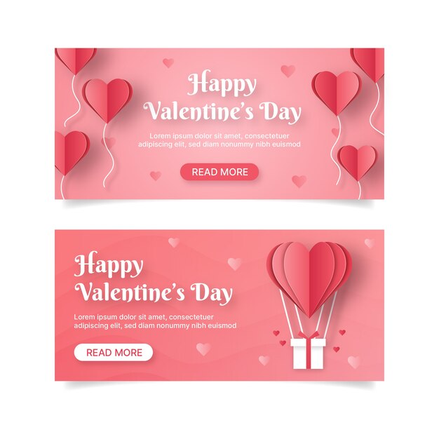 Papierstijl Valentijnsdag verkoop horizontale banners set