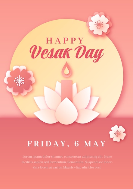 Gratis vector papierstijl vesak verticale postersjabloon