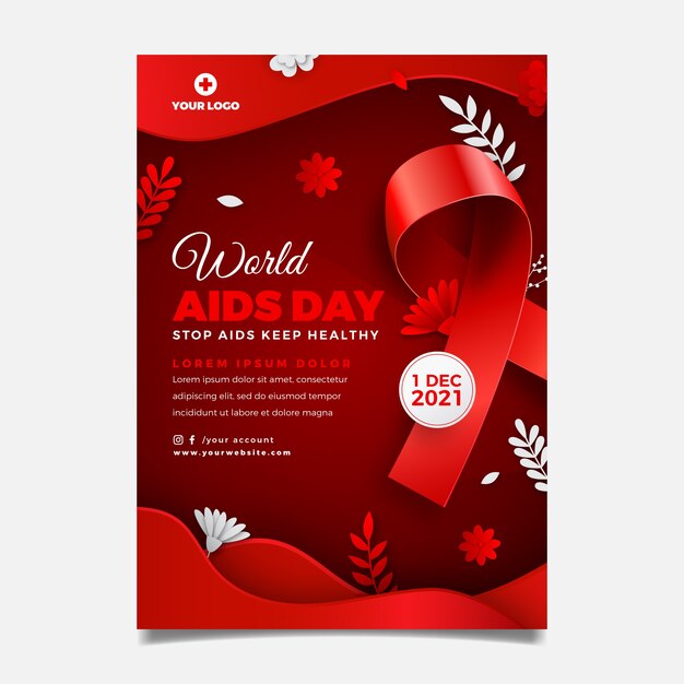 Papierstijl wereld aids dag verticale postersjabloon