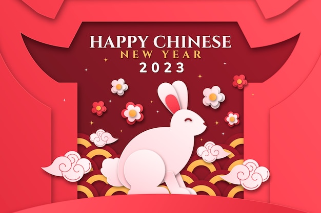 Gratis vector papierstijlachtergrond voor chinees nieuwjaarsviering