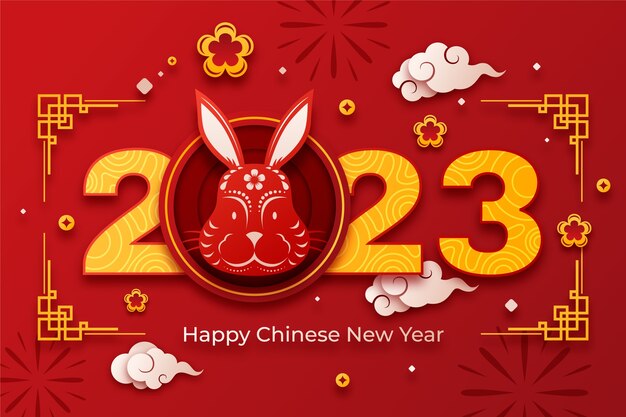 Gratis vector papierstijlachtergrond voor chinees nieuwjaarsviering