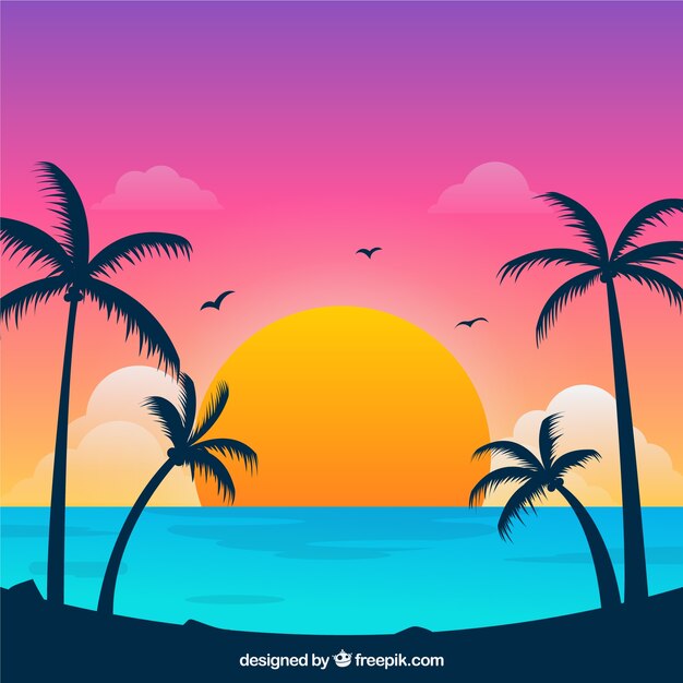 Paradijs tropisch strand met mooie zonsondergang
