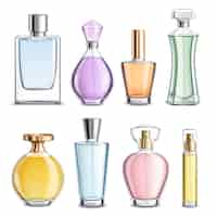 Gratis vector parfum glazen flessen kleurrijke realistisch