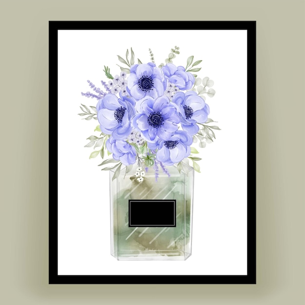 Parfum met anemoon bloem aquarel illustratie