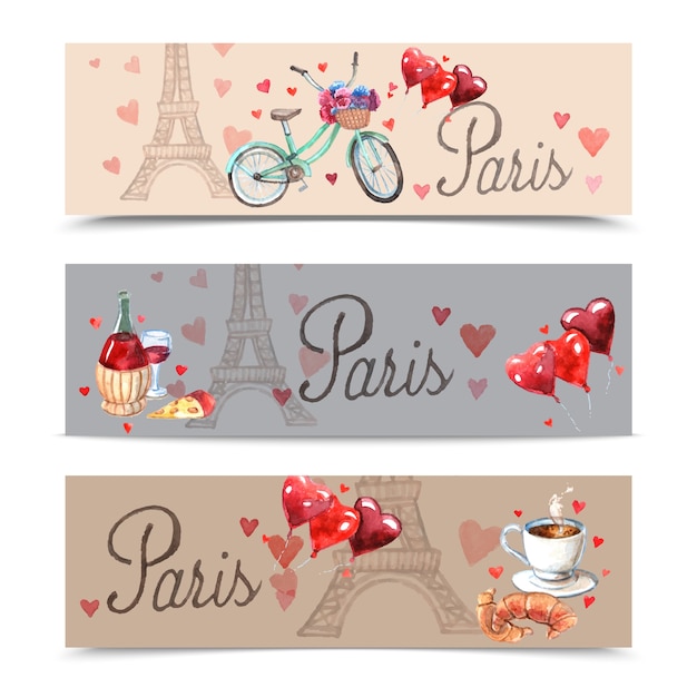 Parijs aquarel symbolen banners