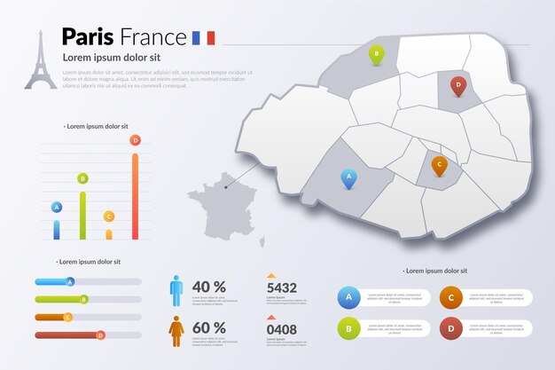 Parijs Frankrijk kleurovergang kaart infographic