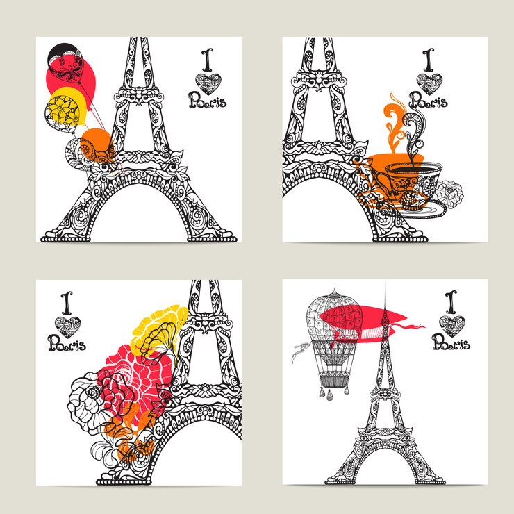 Gratis Vector paris card set