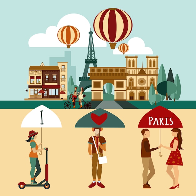 Gratis vector paris toeristische set