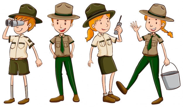 Park rangers in bruine uniforme illustratie