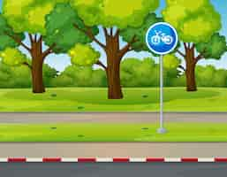 Gratis vector parkscène met fietspad op de weg