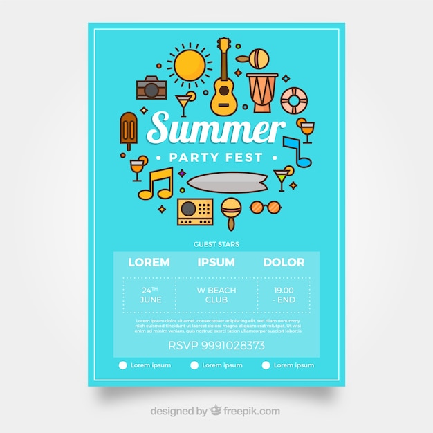 Gratis vector partij festival poster met intruments