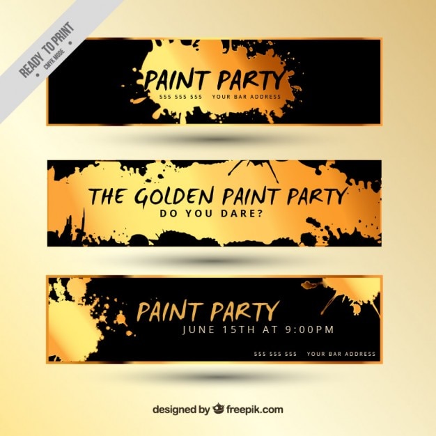 Party banners met gouden verf spatten