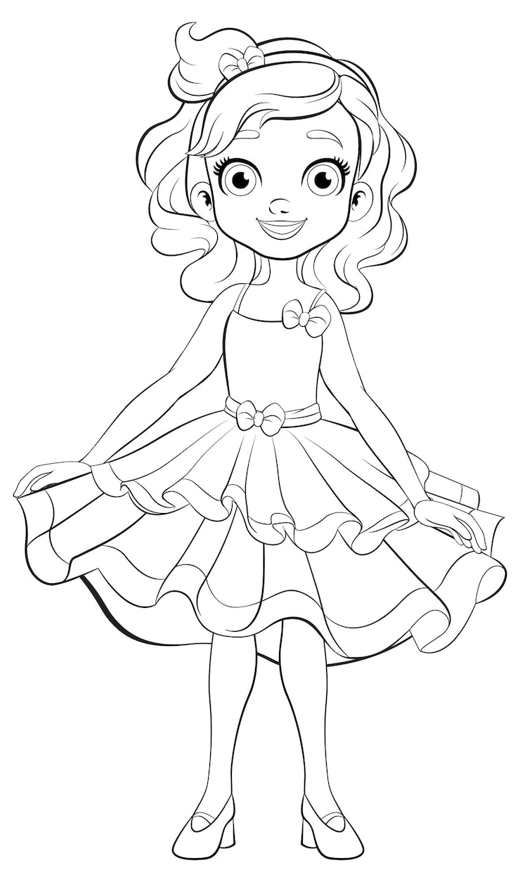 Gratis Vector party prinses een meisje cartoon personage in een jurk
