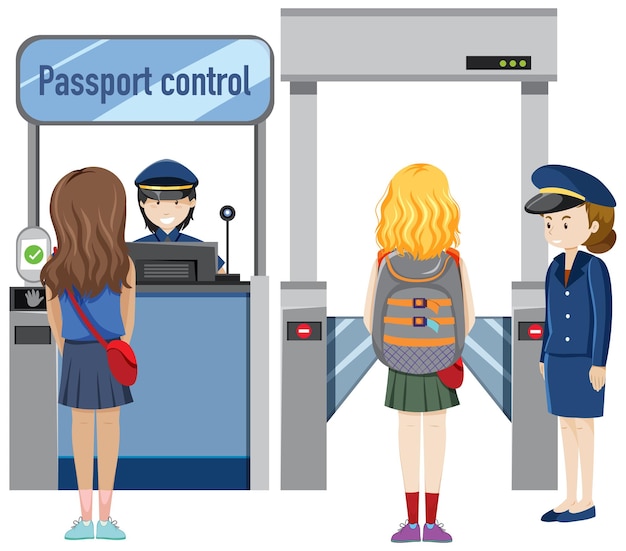 Gratis vector passagiers die door de paspoortcontrole lopen