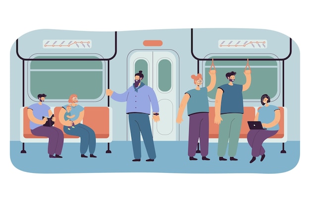 Passagiers in metro- of ondergrondse auto-interieur