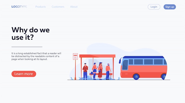 Gratis vector passagiers wachten op openbaar vervoer bij bushalte