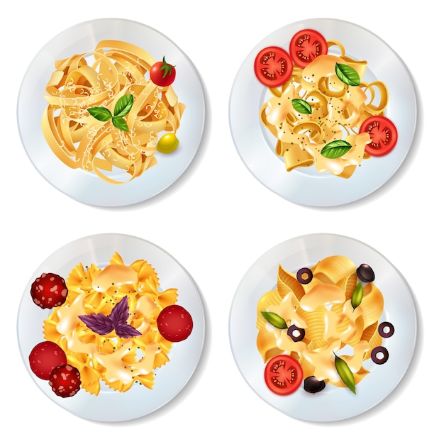 Gratis vector pasta gerechten set