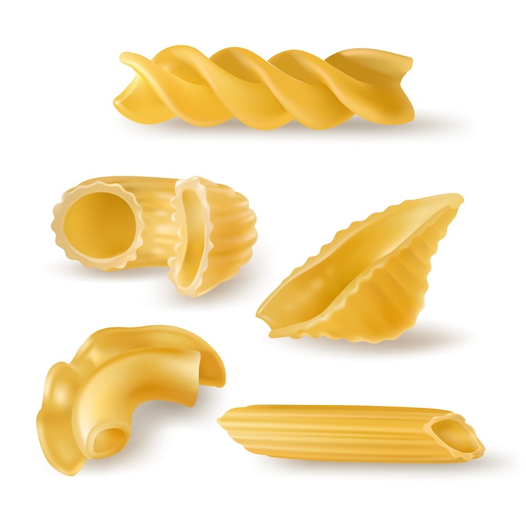 Gratis Vector pasta soorten en vormen realistisch