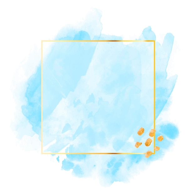 Gratis vector pastel blauwe aquarel met gouden frame