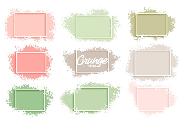 Pastelkleur grunge abstracte frames set van negen