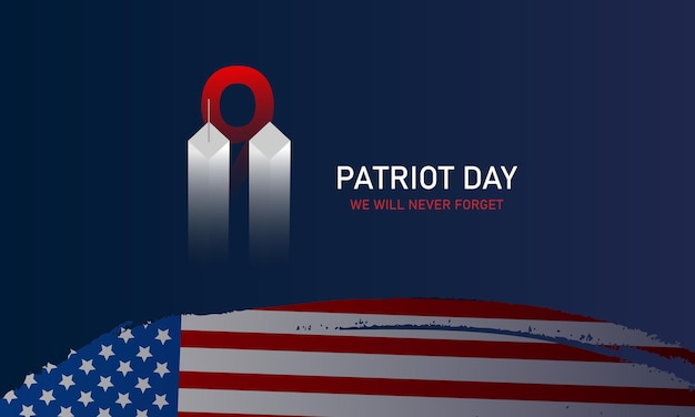 Patriot-dag, we zullen het nooit vergeten. torens. 11 sept. vlag van de verenigde staten. vector illustratie
