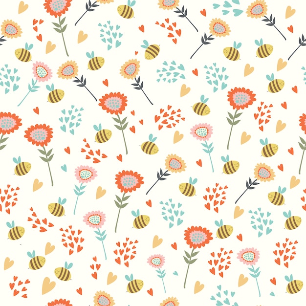 patroon met bloemen en bijen