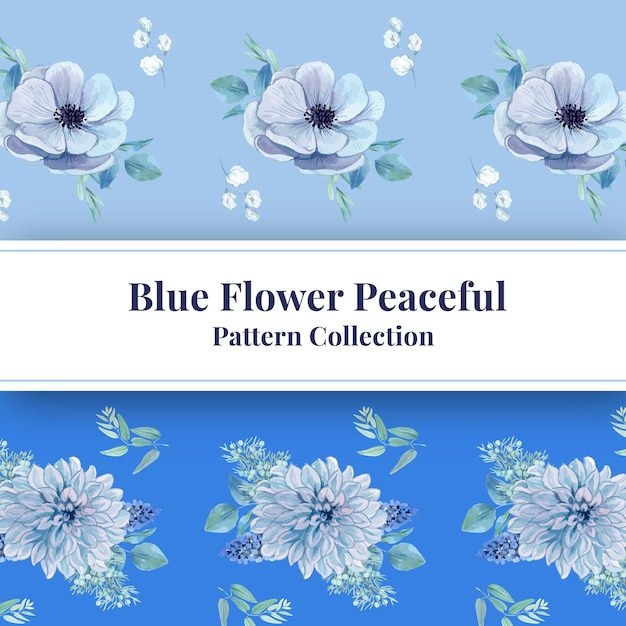 Patroon naadloos met blauw bloem vreedzaam concept, aquarelstijl