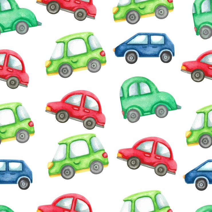 Patroon van auto speelgoed arrangement waterverf schilderij