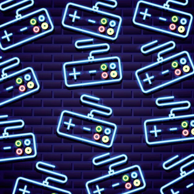 Patroon van klassieke videogamebesturing in neonlijnstijl