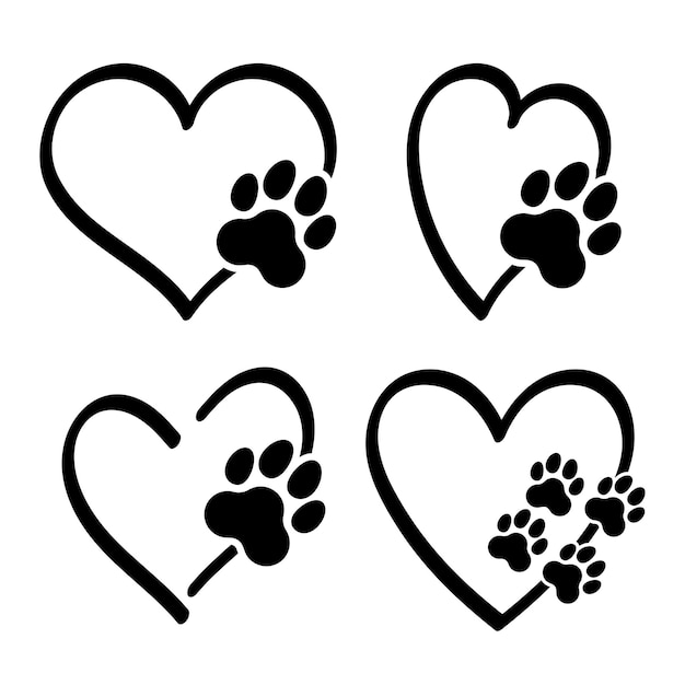 Gratis vector paw prints hearts doodles set