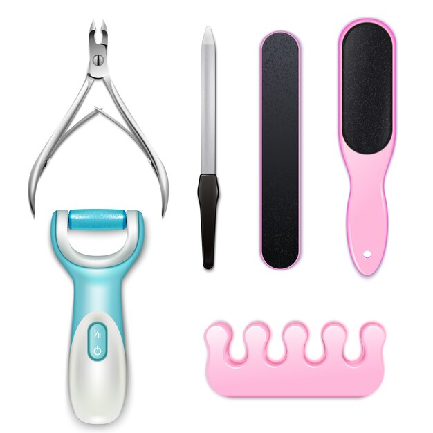 Pedicure Tools Realistische Icon Set