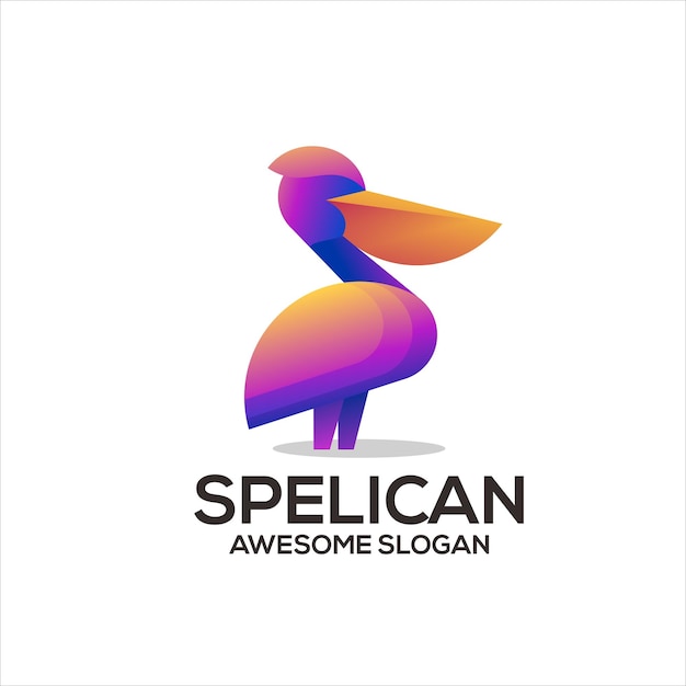Gratis vector pelikaan kleurovergang kleurrijk ontwerp logo