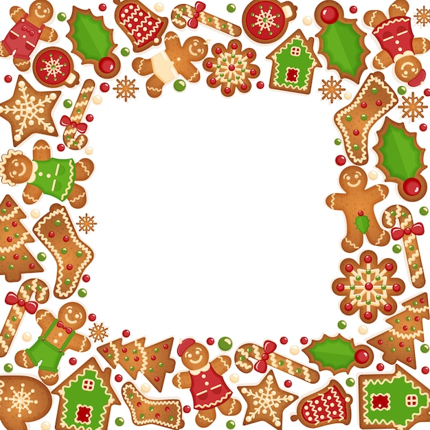 Gratis vector peperkoek koekjes frame. voedsel dessert decoratie kerst, zoete gember en koekje
