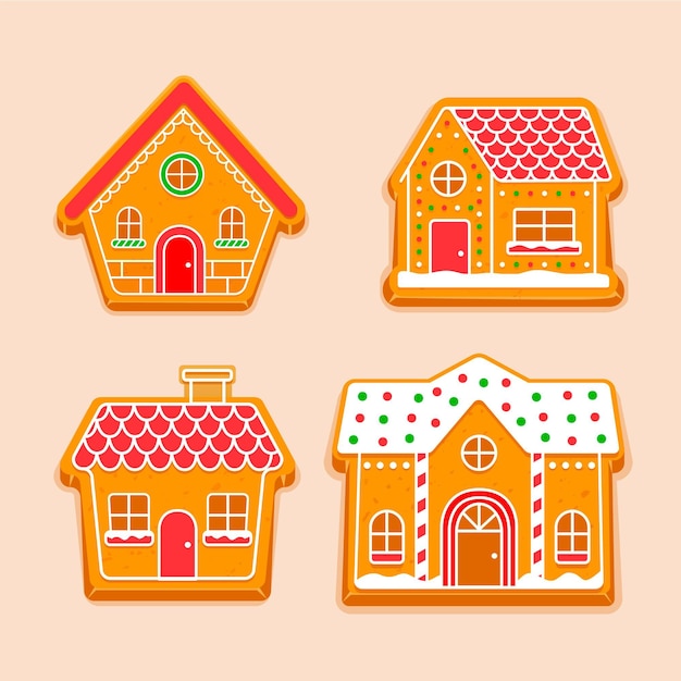 Gratis vector peperkoekhuiscollectie in plat design