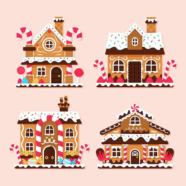 Gratis vector peperkoekhuiscollectie in plat design