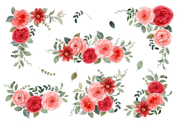 Perzikrood bloemen waterverf arrangement collectie