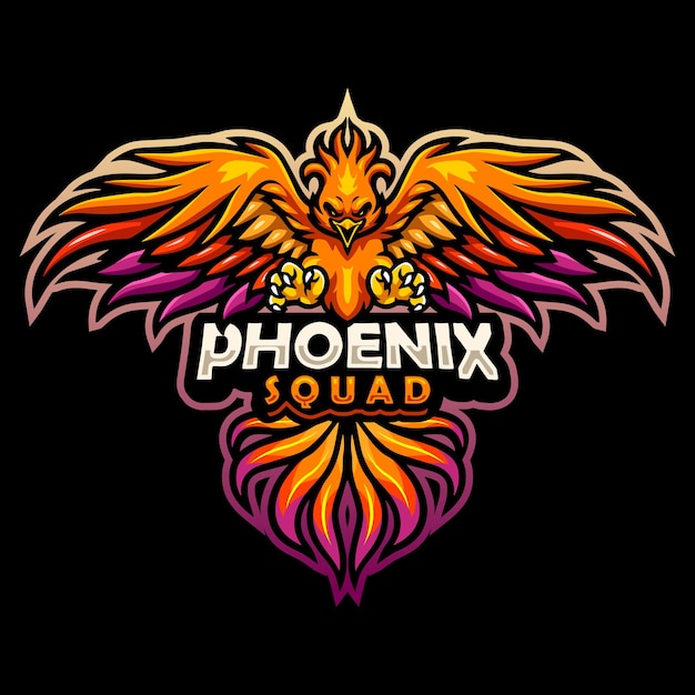 Phoenix bird mascotte esport logo ontwerp Premium Vector