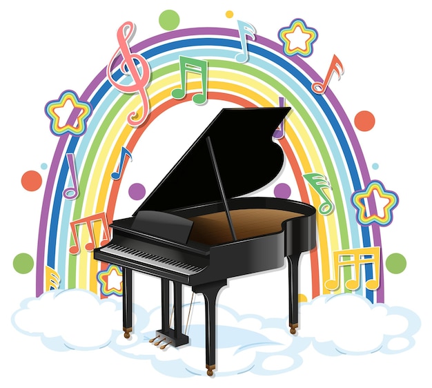 Gratis vector piano met melodiesymbolen op regenboog