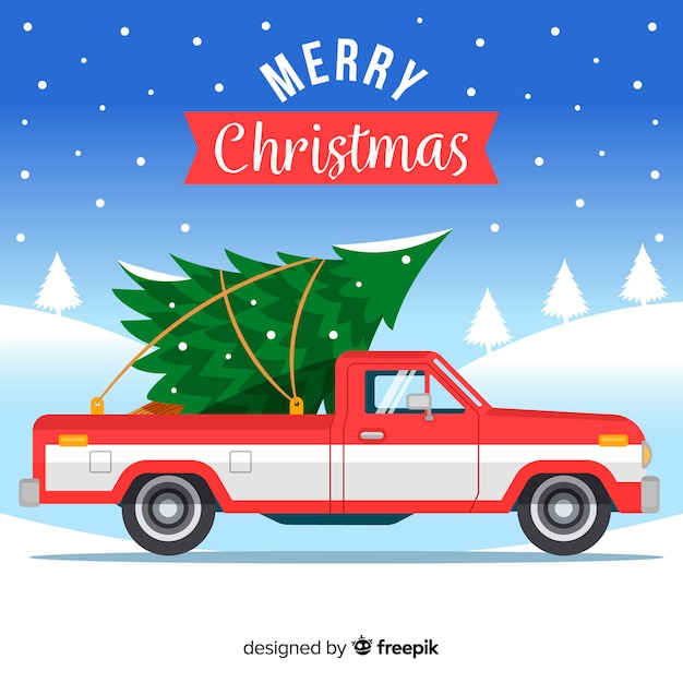 Gratis vector pick-up truck met kerstboom