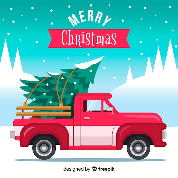 Gratis vector pick-up truck met kerstboom