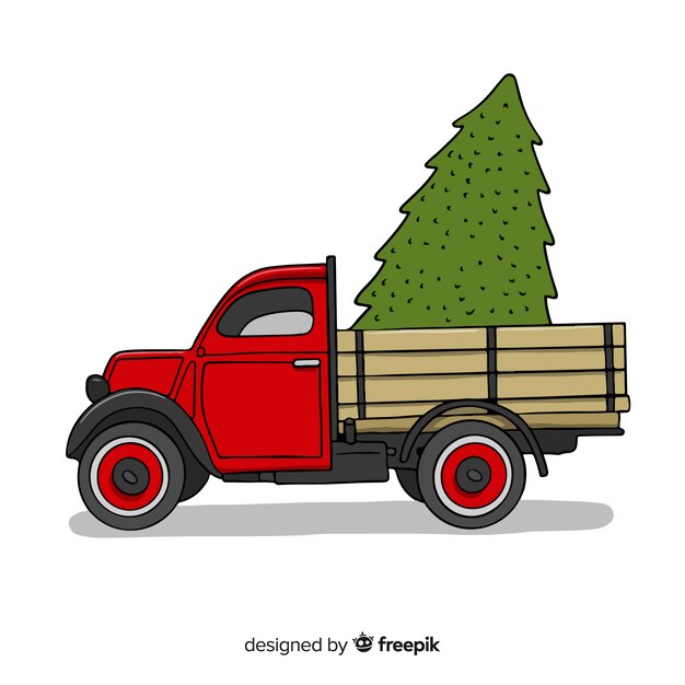 Pick-up truck met kerstboom