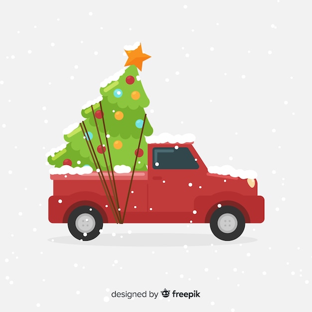 Gratis vector pick-up truck met kerstboom