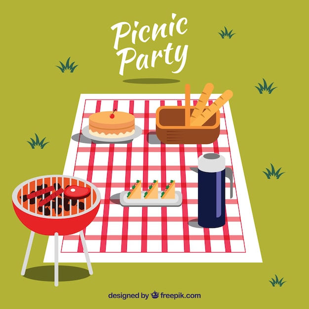 Gratis vector picknick scène met barbecue