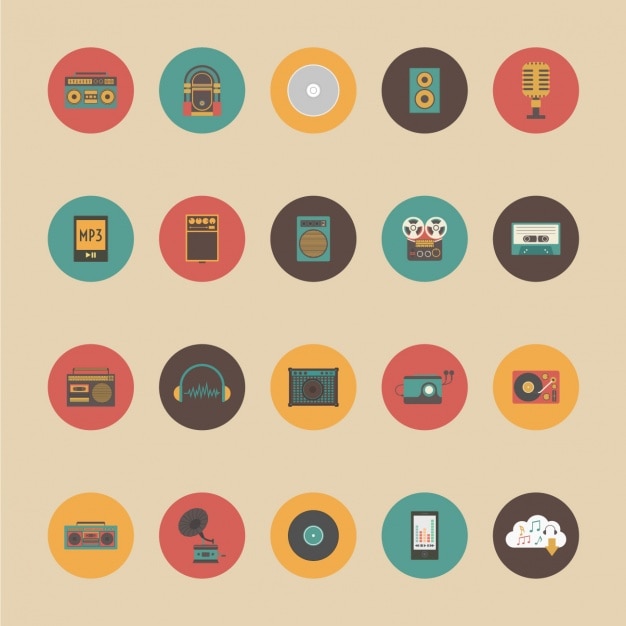 Gratis vector pictogrammen over retro objecten