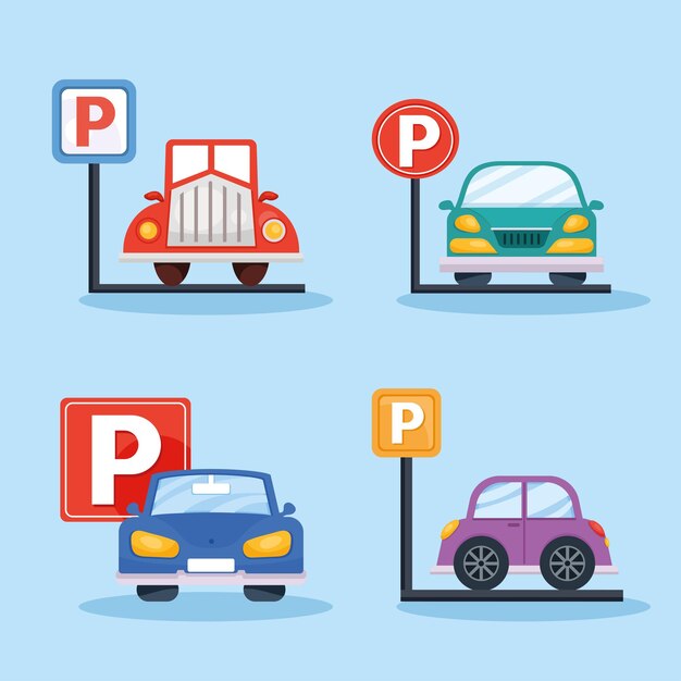 Pictogrammen voor vier parkeerauto's