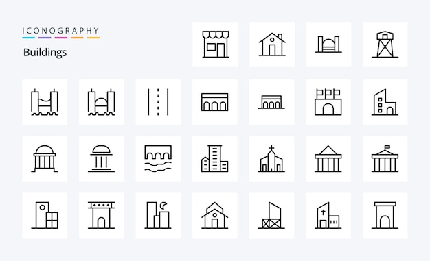 Gratis vector pictogrampakket met 25 gebouwenlijnen