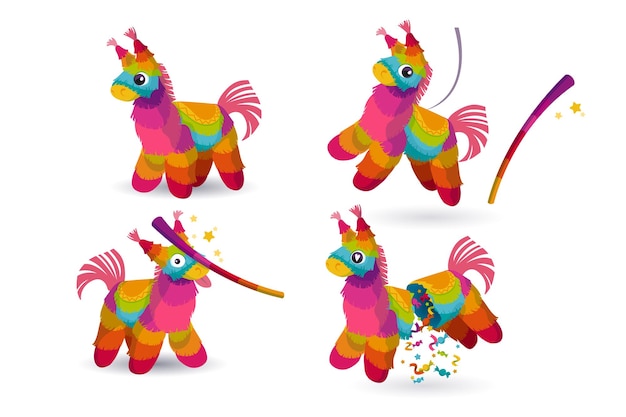 Gratis vector pinata en stok voor verjaardagsfeestje